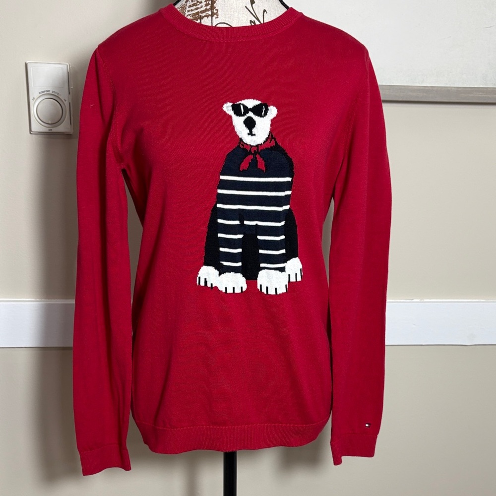 NWT Tommy Hilfiger Red Sweater with Bear Design - Picture 2 of 7